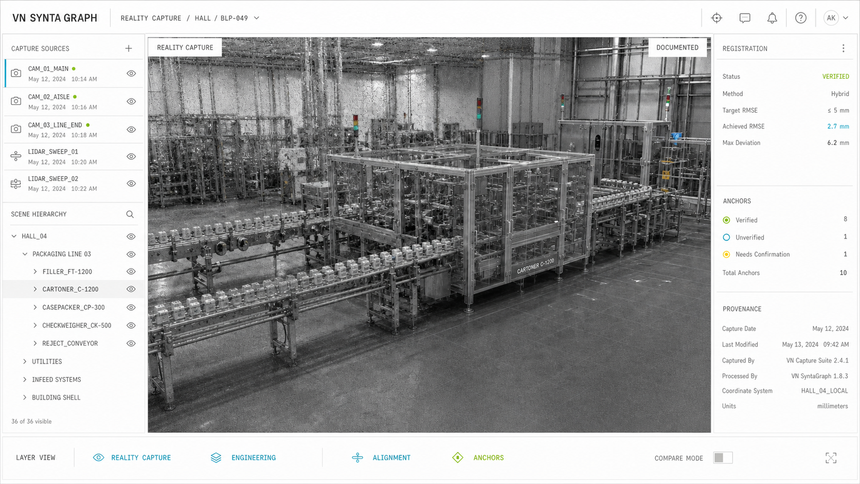 RealView of the observed packaging line